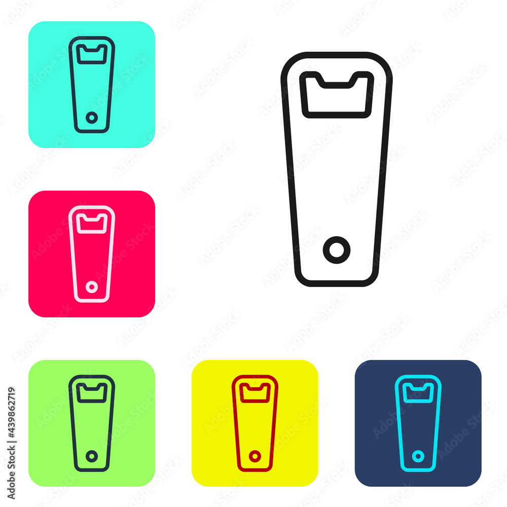 Black line Bottle opener icon isolated on white background. Set icons in color square buttons. Vector Black line Bottle opener icon isolated on white background. Set icons in color square buttons. Vector