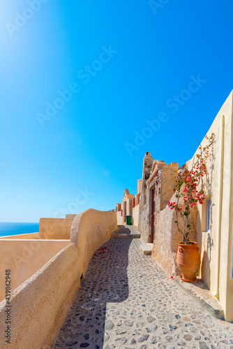 Greece Santorini Island In Cyclades, Wide view of islands sights in Fira white whitewashed colors photo