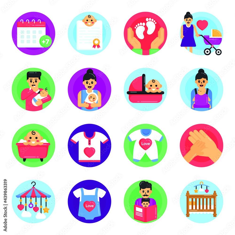 Pack of Baby Care Flat Rounded Icons 

