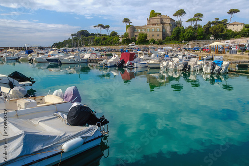 Dockyard with medieval castle on the background , Santa Marinella , Rome , Italy