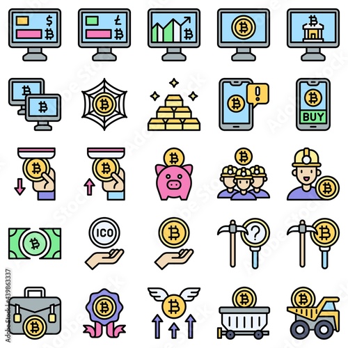Bitcoin and Cryptocurrency related filled icon set 3