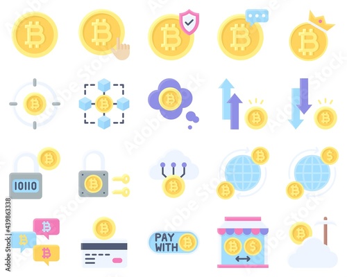 Bitcoin and Cryptocurrency related flat icon set