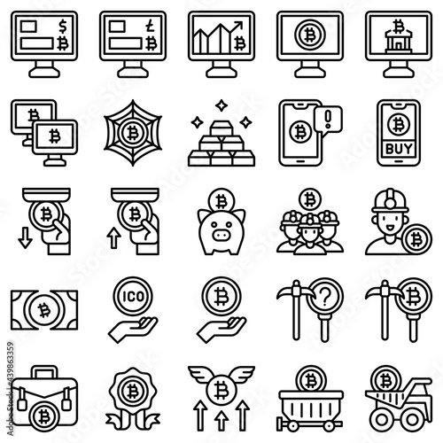 Bitcoin and Cryptocurrency related line icon set 3
