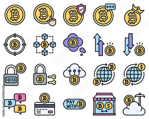 Bitcoin and Cryptocurrency related filled icon set