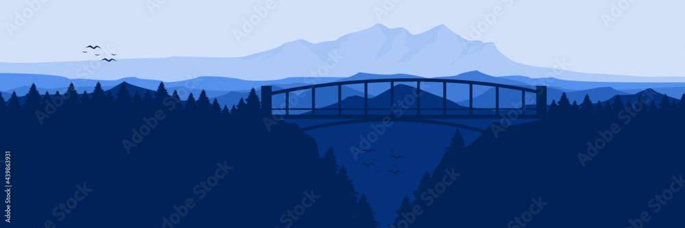 bridge on the mountain landscape vector flat design illustration good ...
