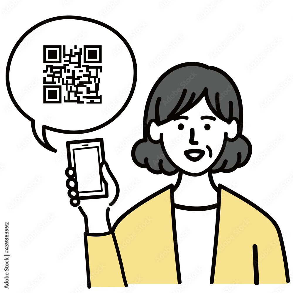 女性　ミドルエイジ 　ベクター　ポップ　スマホ　QRコード
