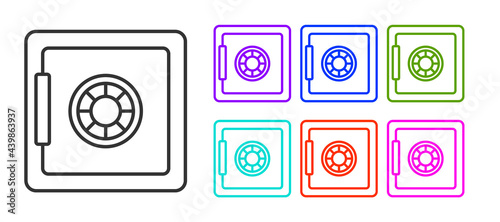 Black line Safe icon isolated on white background. The door safe a bank vault with a combination lock. Reliable Data Protection. Set icons colorful. Vector