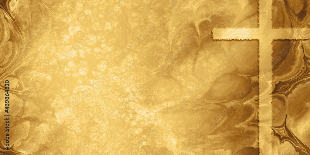 golden cross on brown gold marble and grunge wallpaper with copy space