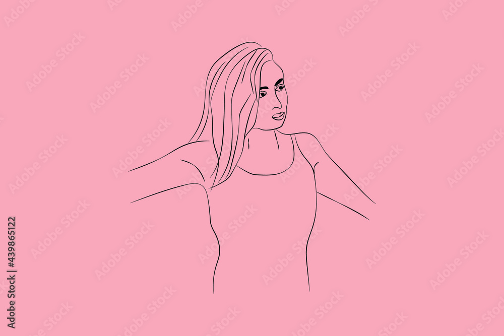 Abstract  hand-drawn line drawing minimal woman portrait and body Vector illustration Contemporary portrait