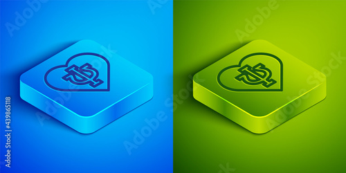 Isometric line Psychology icon isolated on blue and green background. Psi symbol. Mental health concept, psychoanalysis analysis and psychotherapy. Square button. Vector