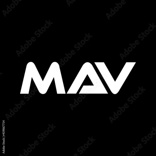 MAV letter logo design with black background in illustrator, vector logo modern alphabet font overlap style. calligraphy designs for logo, Poster, Invitation, etc.