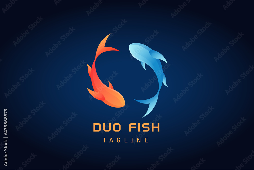 orange blue two fish gradient logo