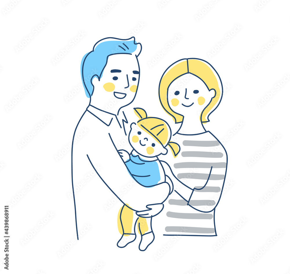 家族　赤ちゃんを抱っこするパパとママ　上半身