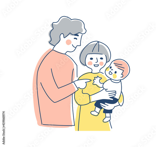家族 赤ちゃんを抱っこするママとパパ 上半身