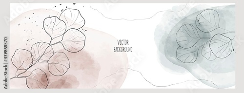 Abstract  universal hand drawn vector background with watercolour and eucalyptus.