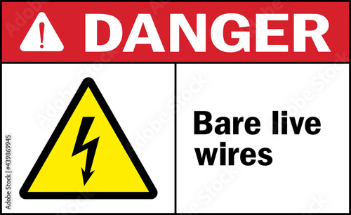Caution Overhead cables sign. Electrical safety signs and symbols.