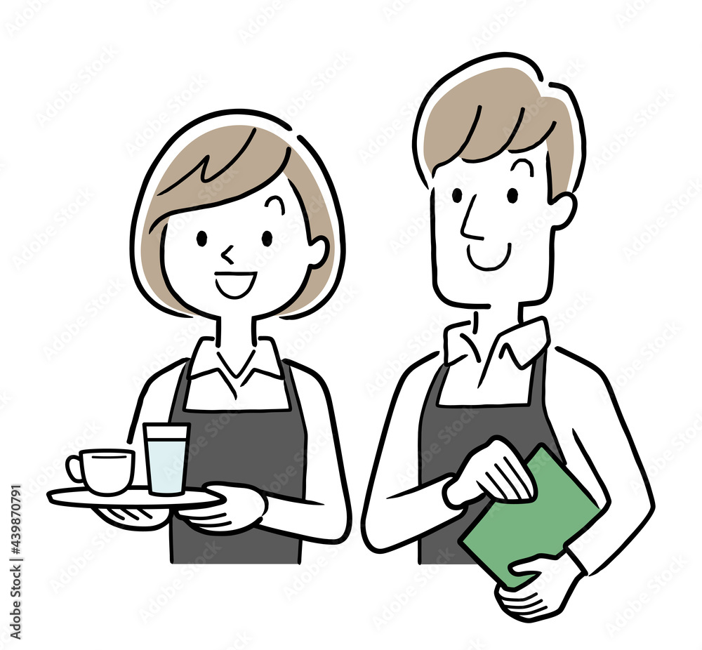 ベクターイラスト素材 カフェ 飲食店で働くの男性と女性 Stock Vector Adobe Stock