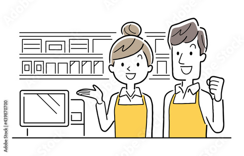 ベクターイラスト素材：カフェ、コンビニで働くの男性と女性

