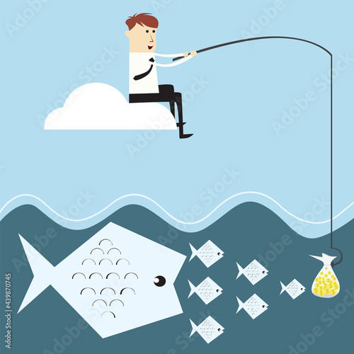 Vector business cycle investment,businessman fishing money on cloud