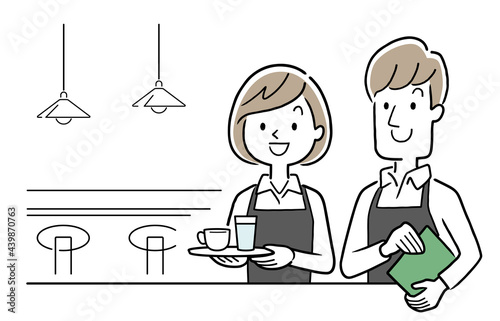 ベクターイラスト素材：カフェで働くの男性と女性

