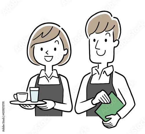 ベクターイラスト素材：カフェ、飲食店で働くの男性と女性
