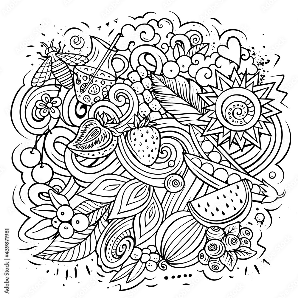Summer nature vector doodles illustration.