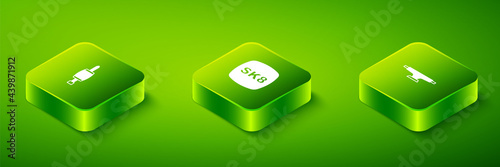 Set Isometric Skateboard, wheel and Screwdriver icon. Vector