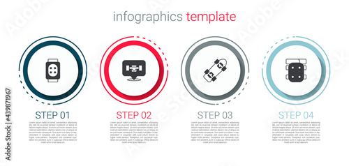 Set Knee pads, Skateboard wheel, and . Business infographic template. Vector