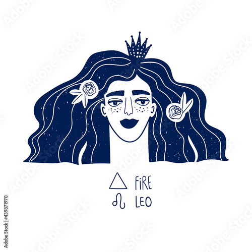 Leo zodiac sign with beautiful girl.
