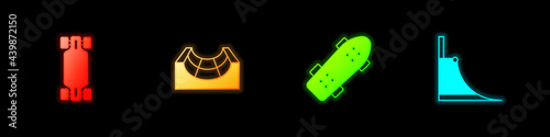 Set Longboard or skateboard, Skate park, Skateboard and icon. Vector