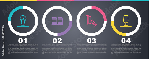 Set line Wine time, Wooden barrel for wine, tasting, degustation and glass. Business infographic template. Vector