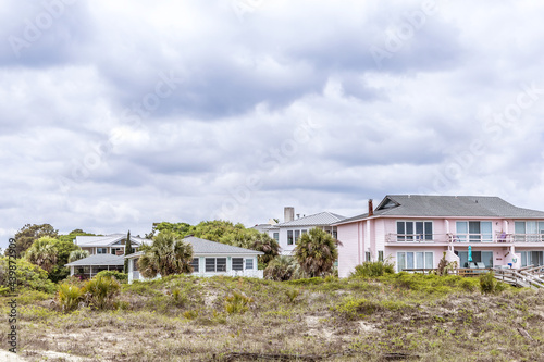 A row of beach houses and homes on the shores of Tybee Island, Georgia