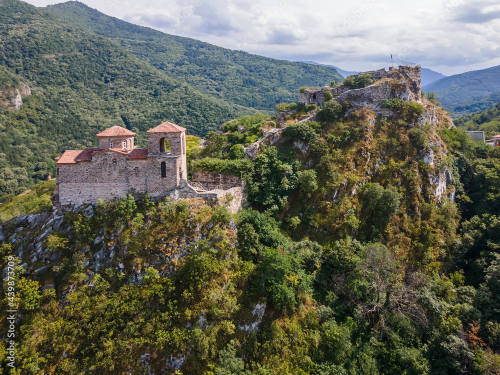 Aerial view of ruins of Medieval Asen's Fortress, Bulgaria