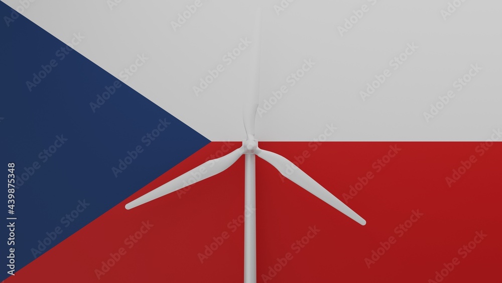 Fototapeta premium Large wind turbine in center with a background of the country flag of Czech Republic