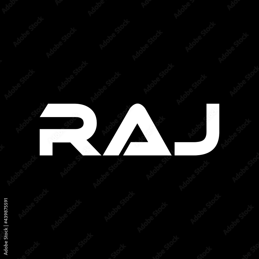 RAJ letter logo design with black background in illustrator, vector logo modern alphabet font overlap style. calligraphy designs for logo, Poster, Invitation, etc. - obrazy, fototapety, plakaty 