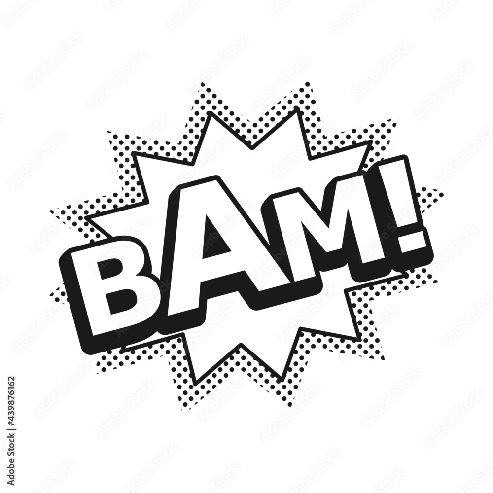 Obraz premium Bam word in action explosion label for comic effect as vector icon