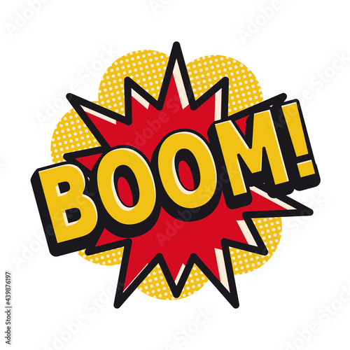 Boom word in action explosion label for comic effect as vector icon