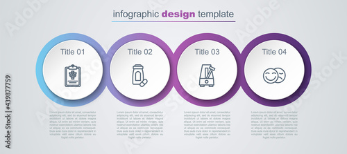 Set line Psychology, Psi, Sedative pills, Metronome with pendulum and Comedy and tragedy masks. Business infographic template. Vector