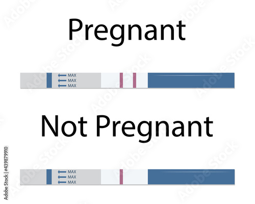Set of different pregnancy tests, with one and two stripes positive, negative.