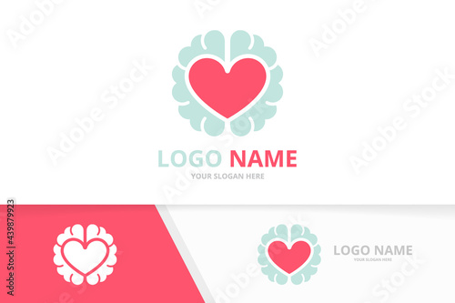 Vector heart and brain logo combination. Love education logotype design template.