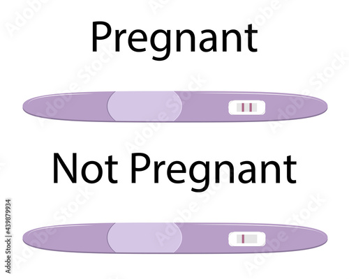 Set of different pregnancy tests, with one and two stripes positive, negative.