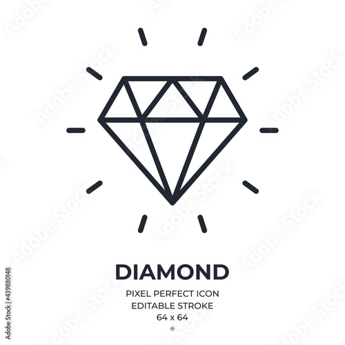 Diamond editable stroke outline icon isolated on white background flat vector illustration. Pixel perfect. 64 x 64.
