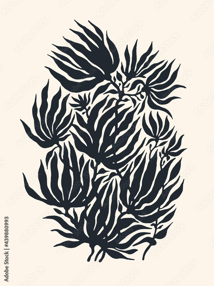 Silhouettes of flowers and leaves. Silhouette drawing, hand drawn. Vector illustration Silhouettes of flowers and leaves. Silhouette drawing, hand drawn. Vector illustration