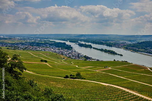 stunning view from the Niederwaldtemple to Rhine River and Rüdesheim, Germany