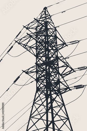 Silhouette High-voltage tower. Electric power. vector illustration