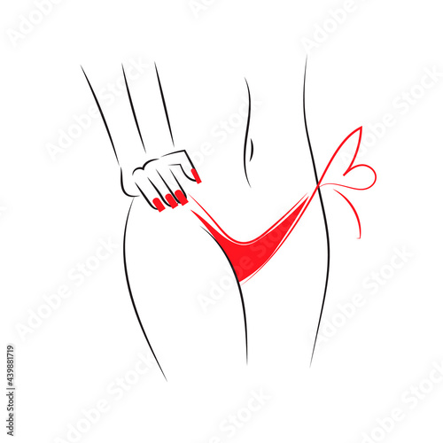 Silhouette of bikini woman lines. Isolated on white background.