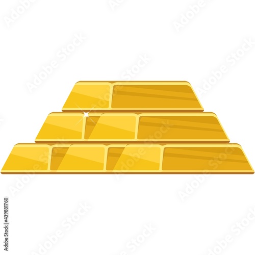 Gold bar vector golden bullion ingot pile flat cartoon