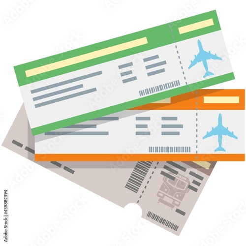 Travel plane and train ticket vector icon isolated on white