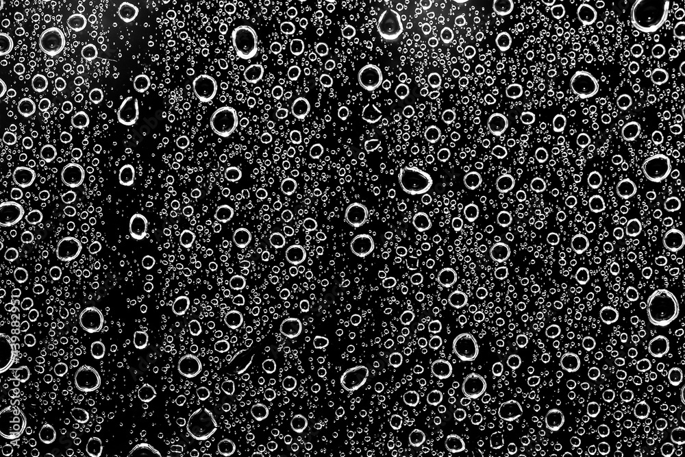 Water drops on glass black and white