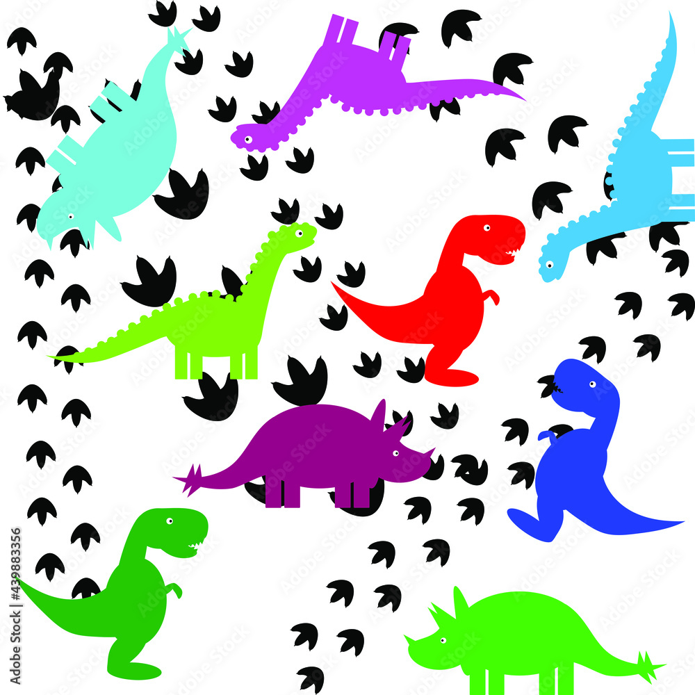 Child's drawing dinosaurs on a white background. Seamless pattern for your print, wallpaper, fabric, textile.